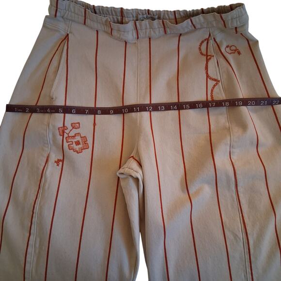 Anthropologie Pilcro The Izzie Barrel Pull on Pants Stripped Embroidery Women-M - Picture 6 of 10